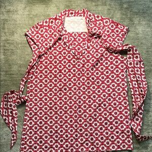 Red and White Patterned Blouse